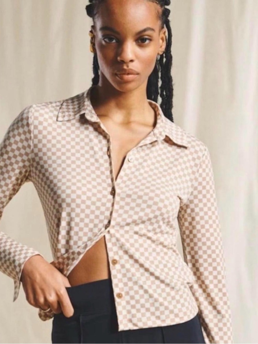 NWT Abercrombie & Fitch Checkerboard Button-Down Top